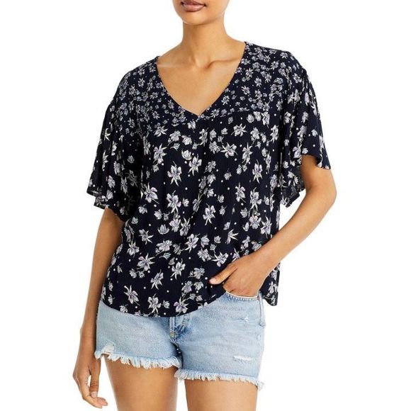 BILA Blouse Sz M Floral V-Neck Flutter Sleeves - Picture 2 of 12